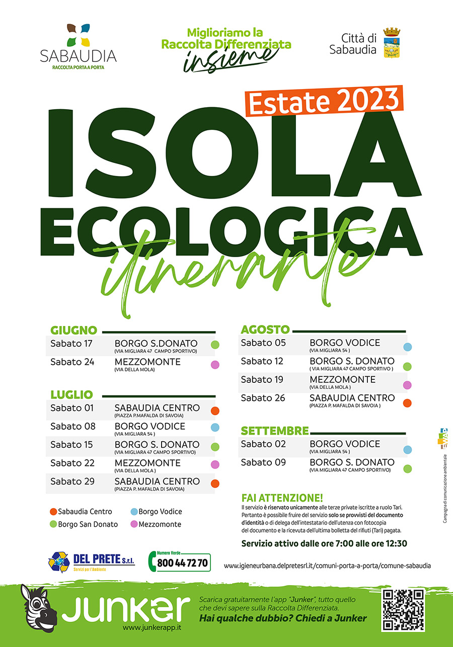 Locandina Sabaudia Isola ecologica itinerante estate 2022